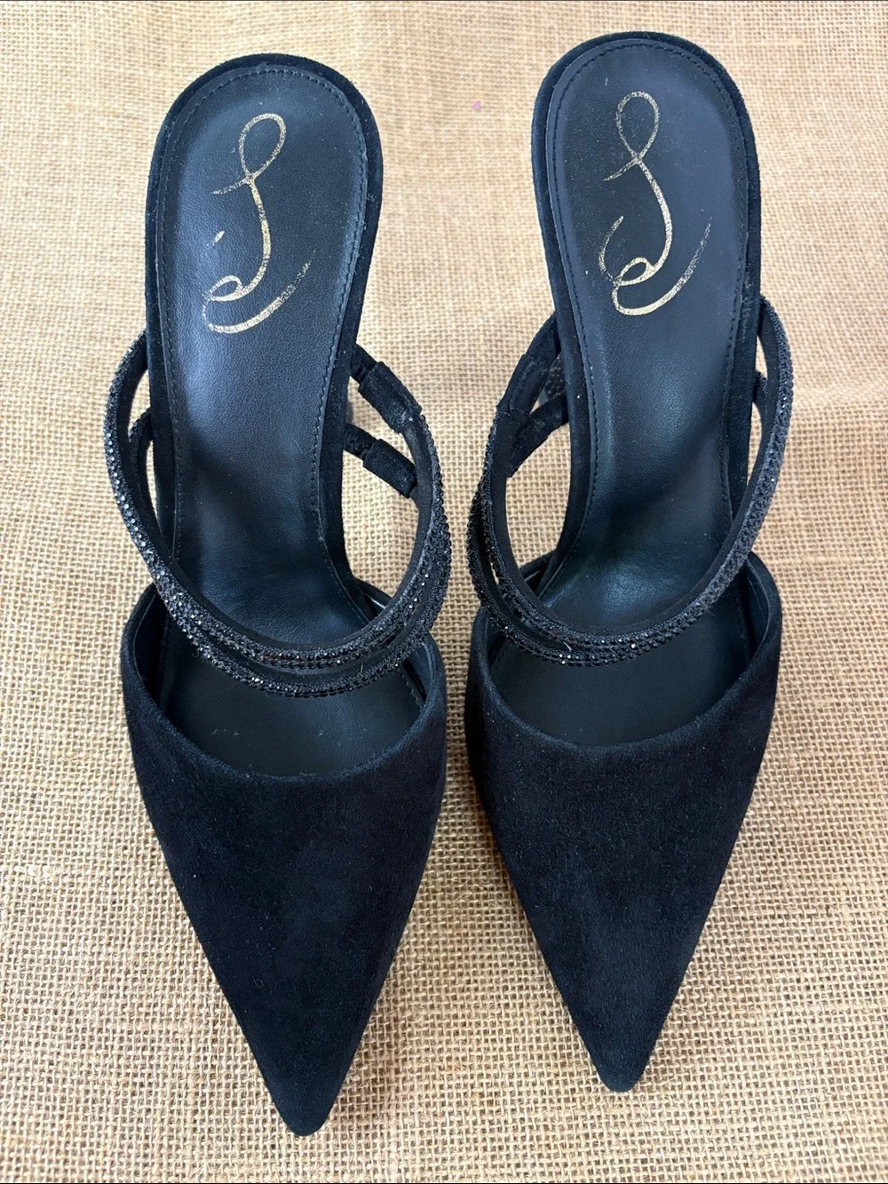 Sam Edelman AugustinaBlack Pointed Toe Beaded-Double Strap and Mule Heel 8.5